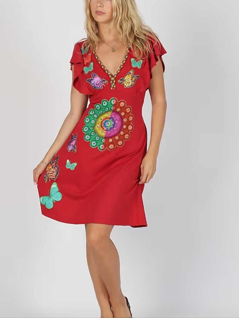 DESIGUAL Colorful Women Mini Dress No Size Tag (Small Approx) Butterfly Pattern